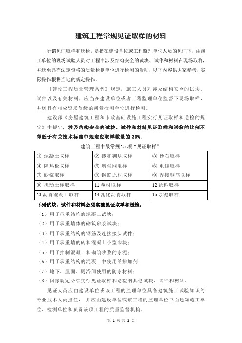 建筑工程常规见证取样材料