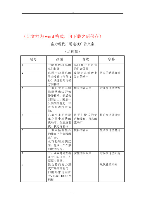 现代富力广场电视广告足迹篇脚本文案