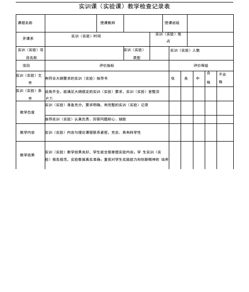 实训课(实验课)教学检查记录表