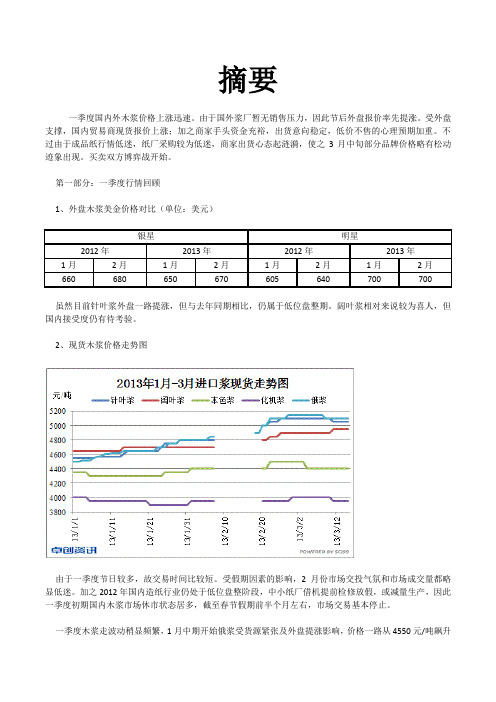 浆纸市场2013年第一季度行情分析报告
