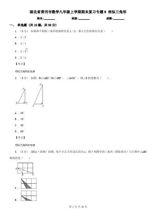 湖北省黄冈市数学九年级上学期期末复习专题9 相似三角形