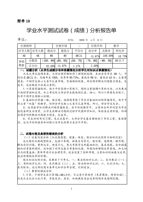 二5数学试卷分析