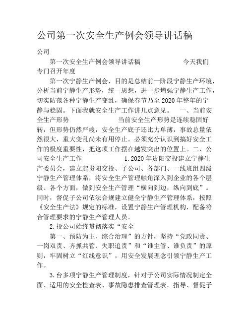 公司第一次安全生产例会领导讲话稿