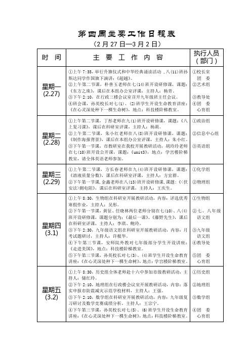 第四周主要作日程表