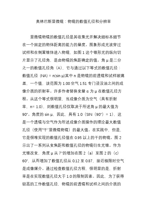 奥林巴斯显微镜：物镜的数值孔径和分辨率