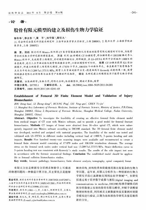 股骨有限元模型的建立及损伤生物力学验证