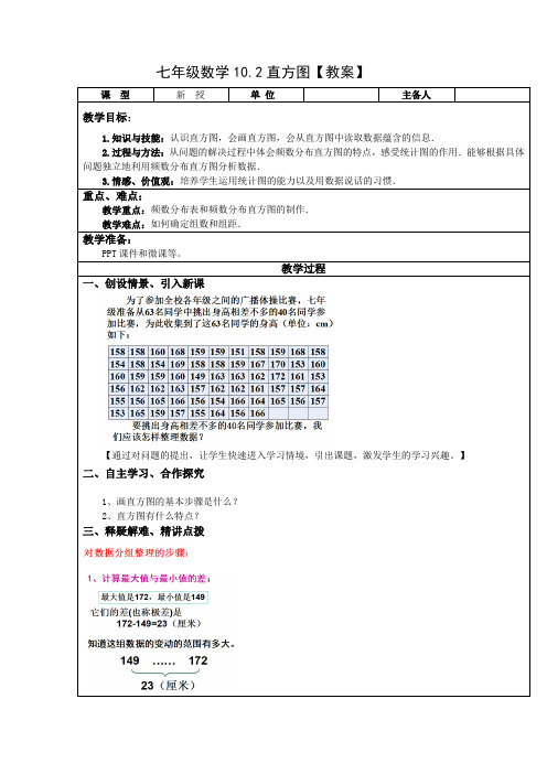 七年级数学下册-10.2 直方图 教案