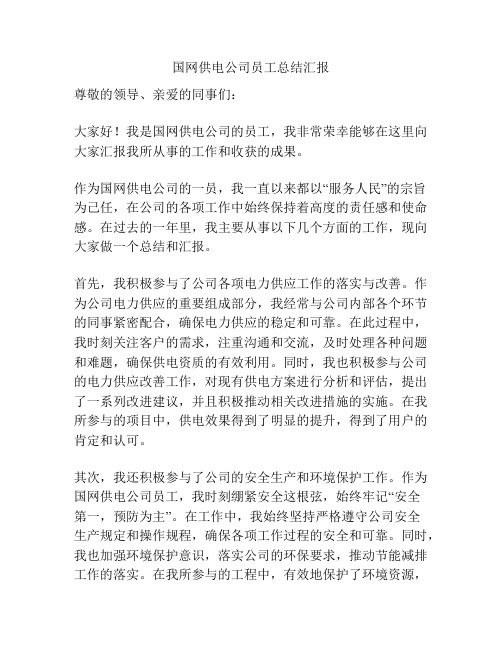 国网供电公司员工总结汇报