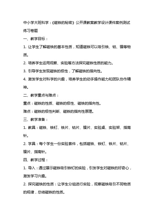 中小学大班科学：《磁铁的秘密》公开课教案教学设计课件案例测试练习卷题