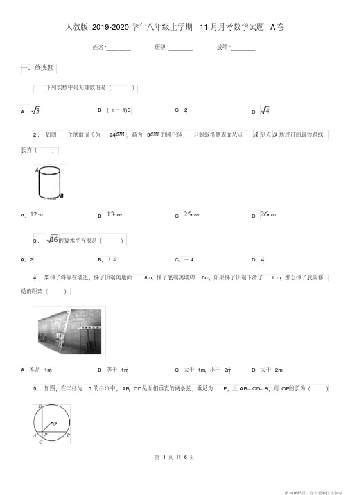 (精品文档)人教版2019-2020学年八年级上学期11月月考数学试题A卷(模拟)