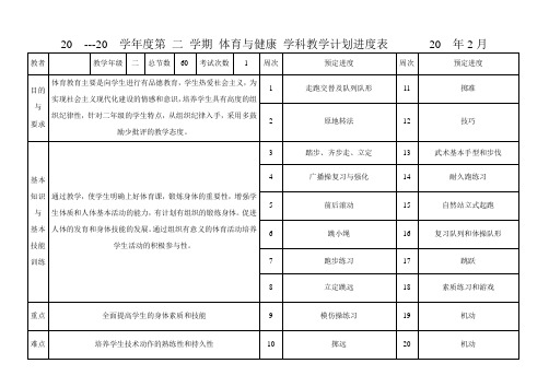 二年级下册体育与健康教学进度表