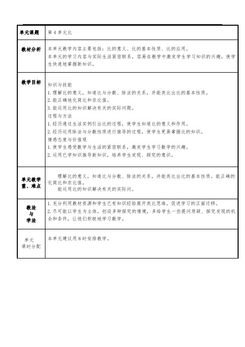 人教版六年级数学上册第四单元教案