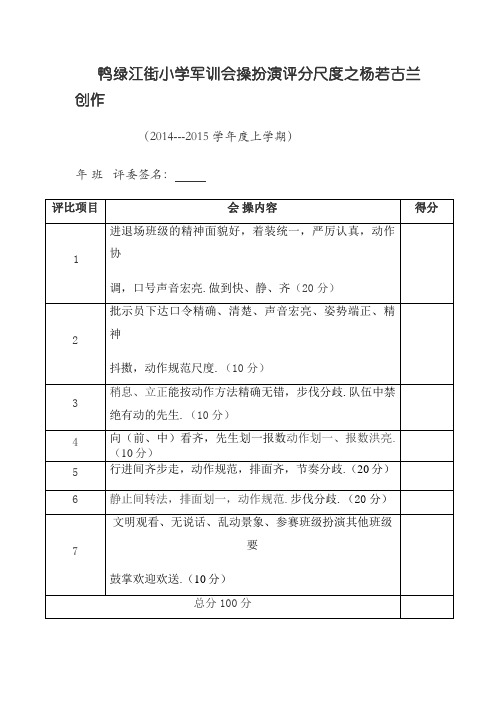 军训会操表演评分表及各班级总评分