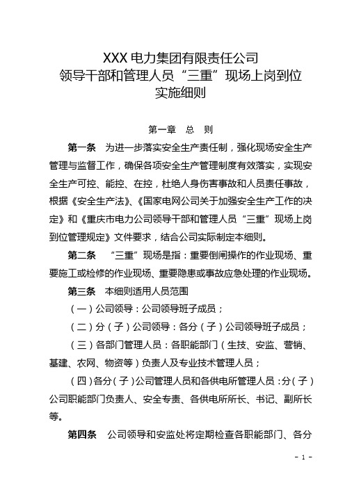 XX电力公司领导干部三重现场管理办法细则