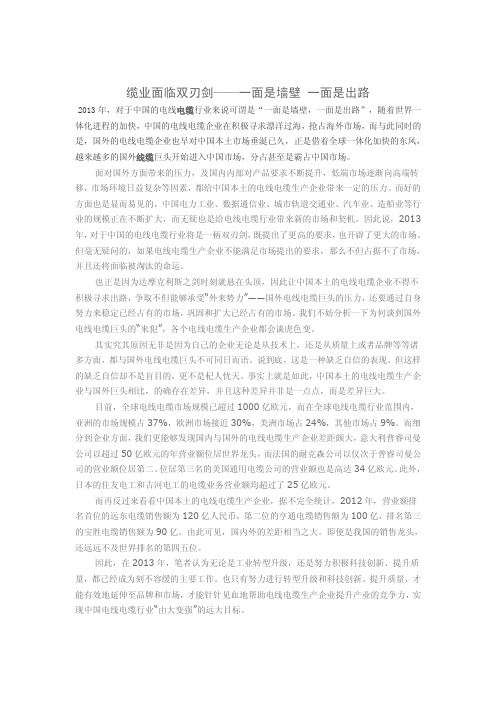 缆业面临双刃剑——一面是墙壁 一面是出路