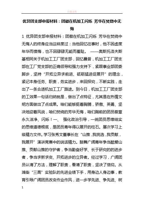 优良团支部申报材料团徽在机加工闪烁 芳华在焚烧中无悔