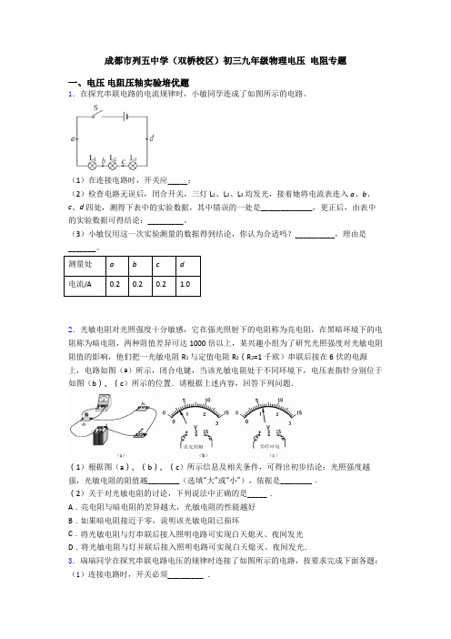 成都市列五中学(双桥校区)初三九年级物理电压 电阻专题