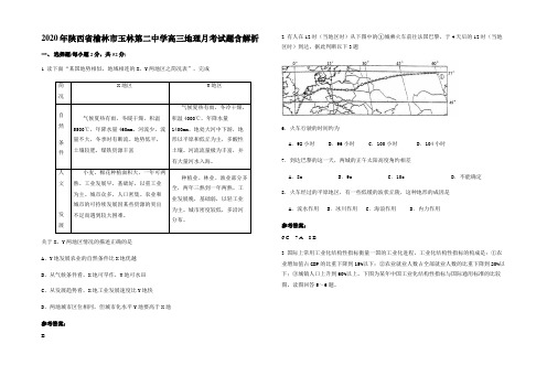 2020年陕西省榆林市玉林第二中学高三地理月考试题含解析