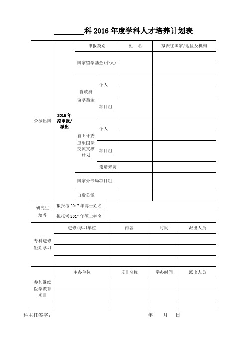 科2016年度学科人才培养计划表