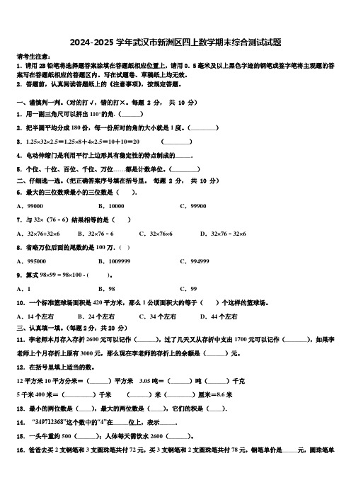 2024-2025学年武汉市新洲区四上数学期末综合测试试题含解析