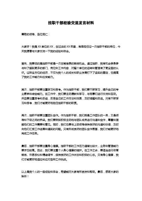 挂职干部经验交流发言材料