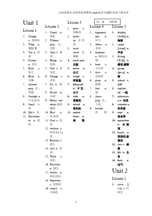 《百科英语》第一至第六单元词汇积累