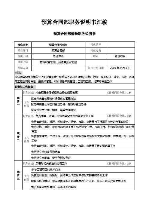 【房地产公司】预算合同部职务说明书汇编