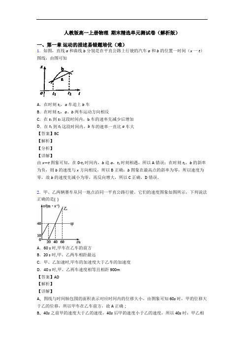 人教版高一上册物理 期末精选单元测试卷(解析版)