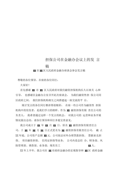 担保公司在金融办会议上的发言稿