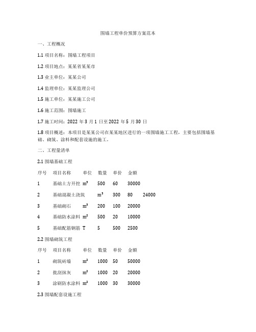 围墙工程单价预算方案范本