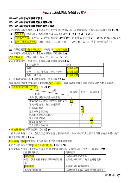 2017年二建-水利-十页纸(要求熟背)