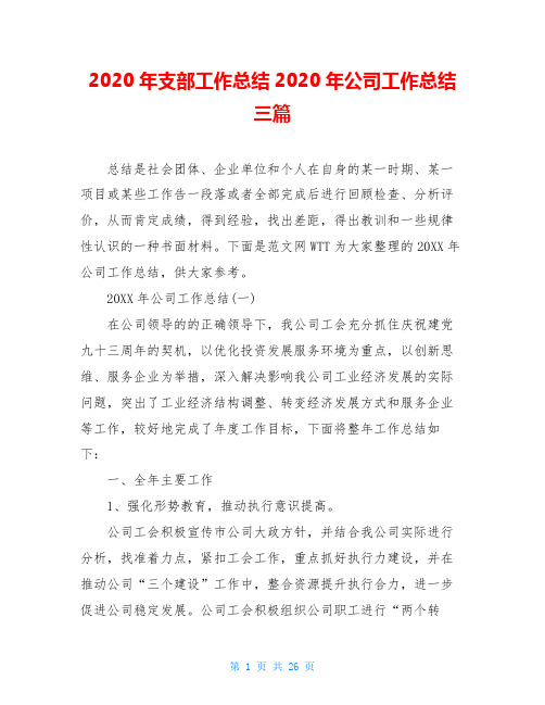 2020年支部工作总结2020年公司工作总结三篇