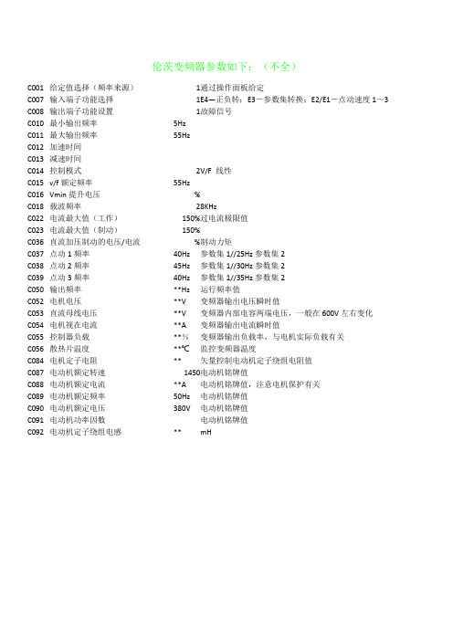 伦茨变频器参数如下