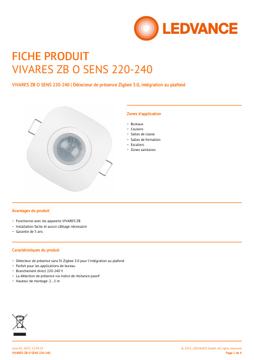 VIVARES ZB O SENS 220-240 无线传感器产品说明书