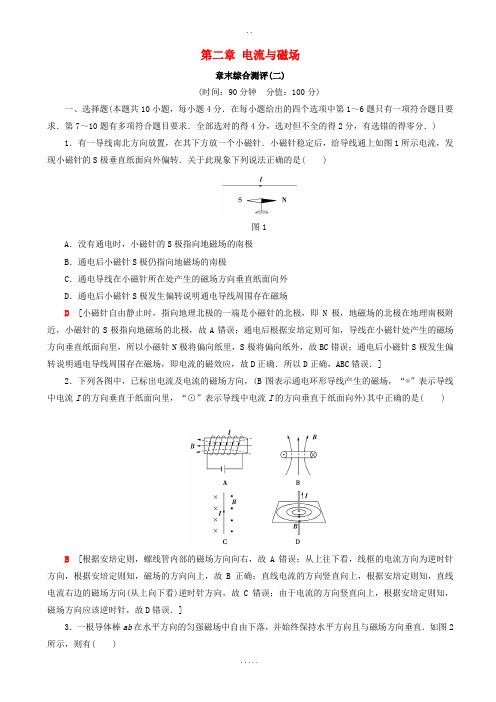 (教科版)最新高二选修1物理第二章电流与磁场章末综合测评