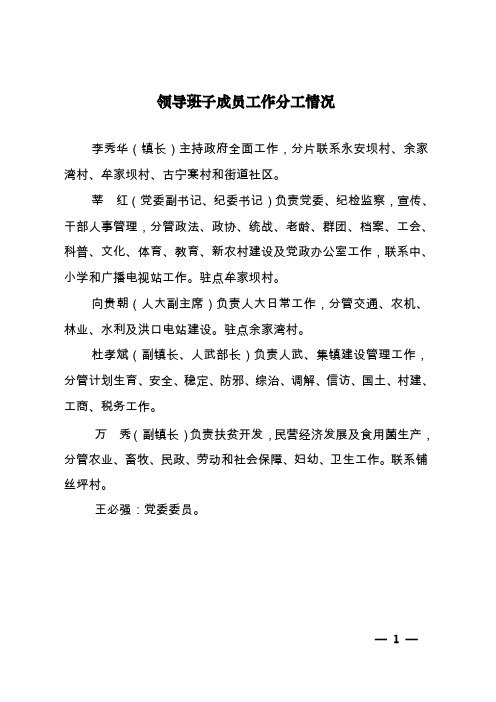 领导班子成员工作分工情况