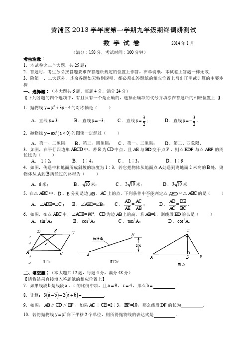 2013学年黄浦区初三数学期终调研试卷