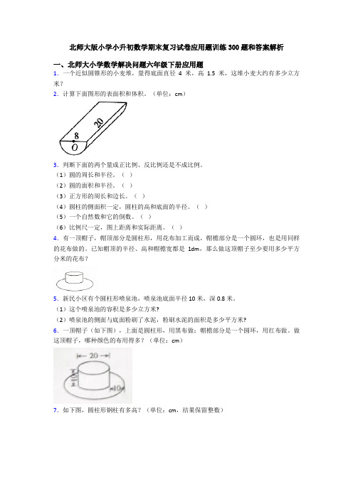 北师大版小学小升初数学期末复习试卷应用题训练300题和答案解析