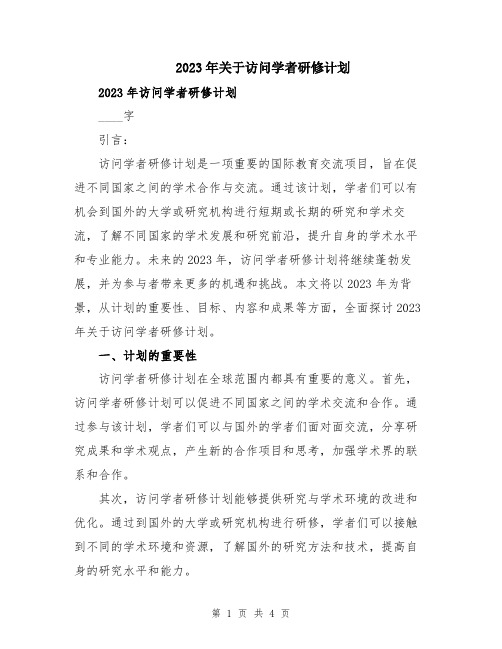 2023年关于访问学者研修计划