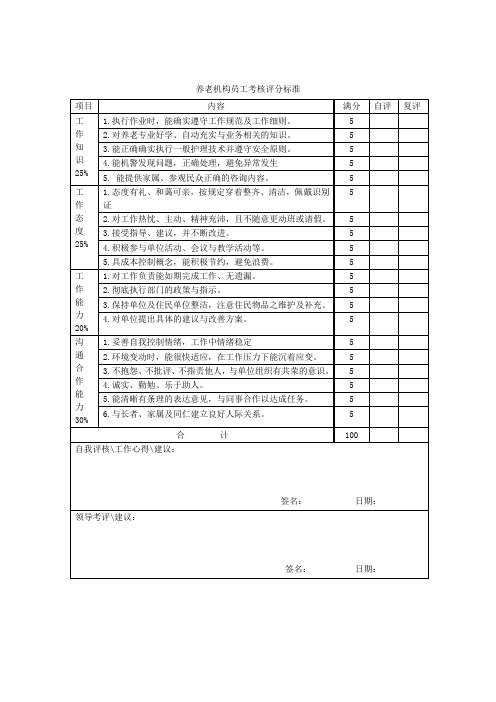 养老机构员工考核评分表