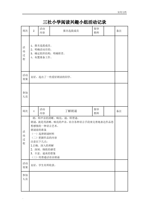 朗读兴趣小组活动记录