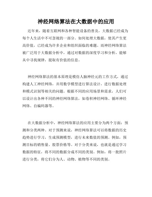 神经网络算法在大数据中的应用