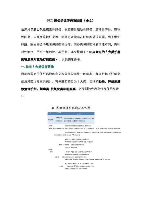 2023肝炎的保肝药物知识(全文)