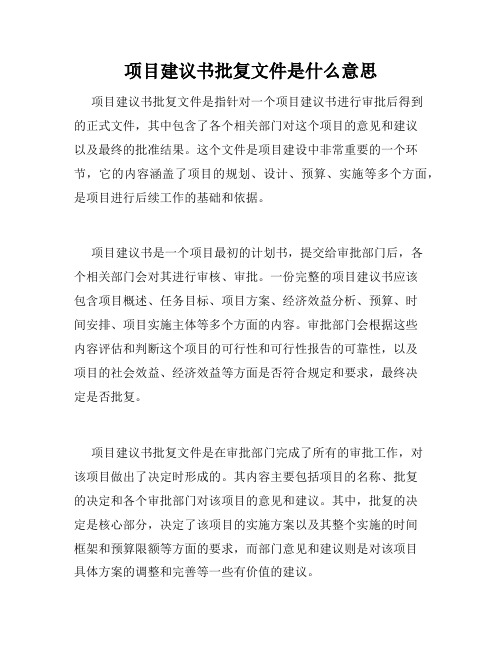 项目建议书批复文件是什么意思