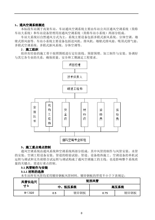 地铁站通风空调施工方案