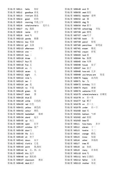 小学新标准英语第1-12册单词表(一年级起点)(课本顺序)