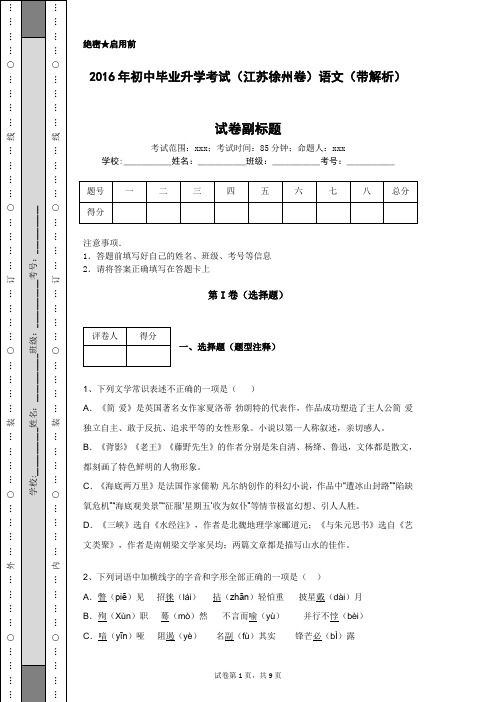 2016年初中毕业升学考试(江苏徐州卷)语文(带解析)