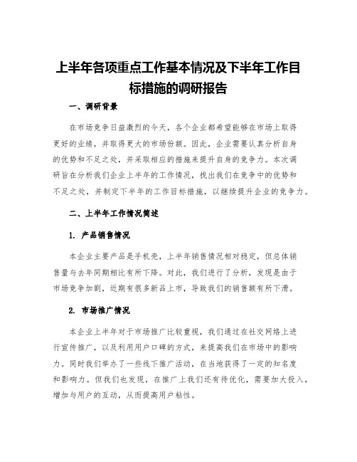 上半年各项重点工作基本情况及下半年工作目标措施的调研报告