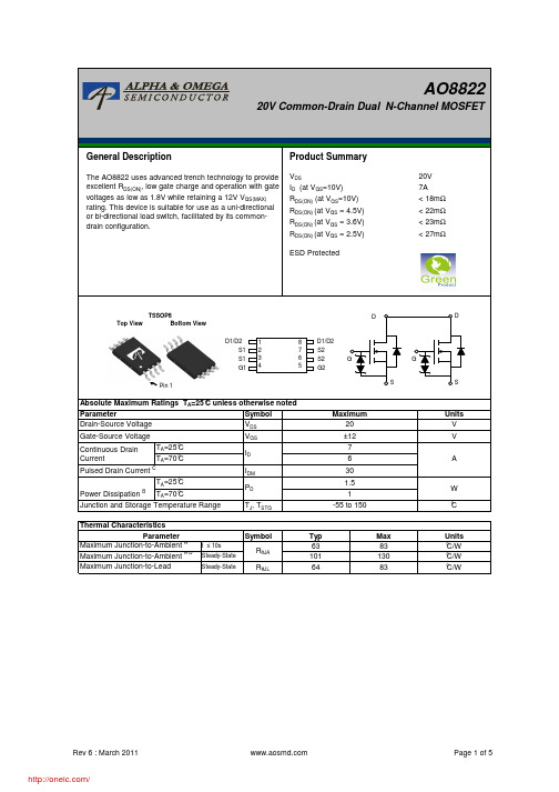 AO8822;中文规格书,Datasheet资料