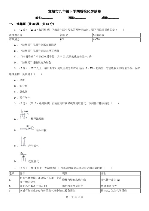 宣城市九年级下学期质检化学试卷